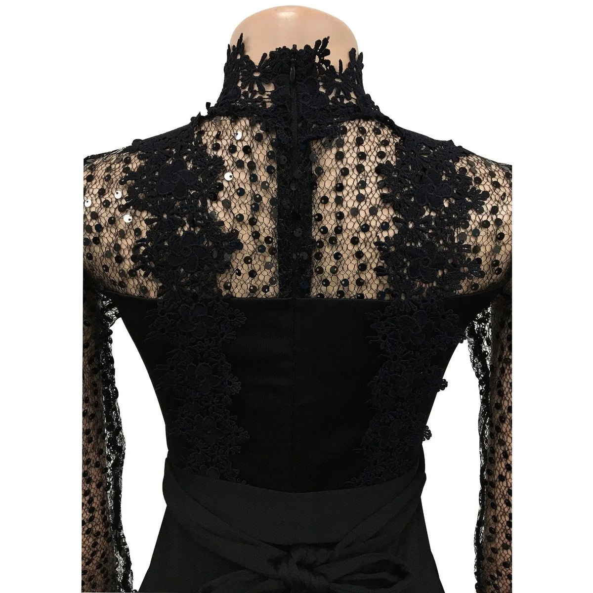 HBLL Women Sequin Lace Jumpsuit Elegant Long Sleeve Wide Leg Pants Sexy See Through Evening Party Outfits Jumpsuits With Belt