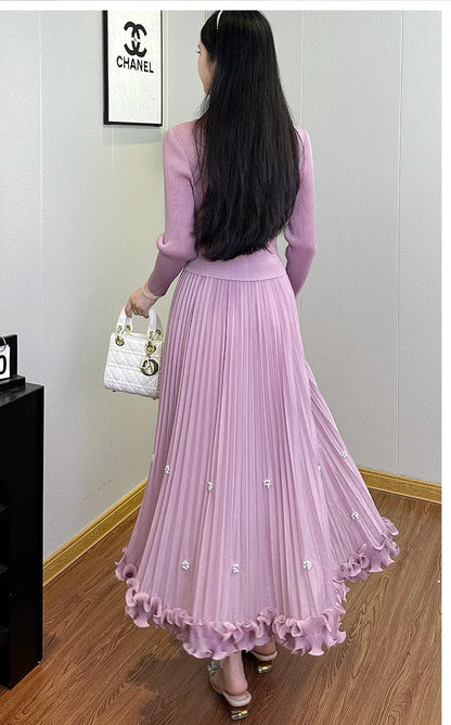 EGRM Miyake Pleated Long Dress Autumn Hot Sale Women's Double Breasted Waist Cinching Slimming High-end Stylish Versatile Skirt