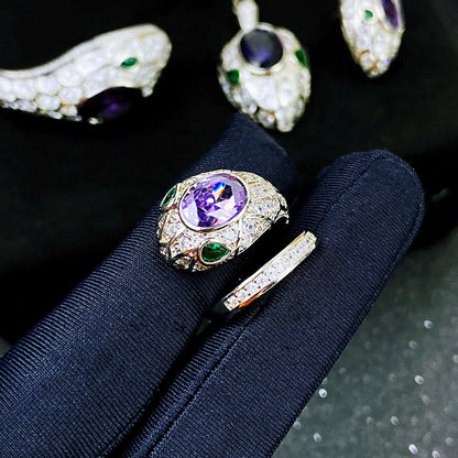 Vintage Snake-Shaped Haute Couture Jewelry Set Purple Crystal a Beautiful Gift for You Or Someone Special