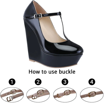 Women Pumps 2026 New Autumn Winter 14cm Round Toes Platform Wedge High Heels T-Strap Gladiator Ladies Dress Party Wedding Shoes