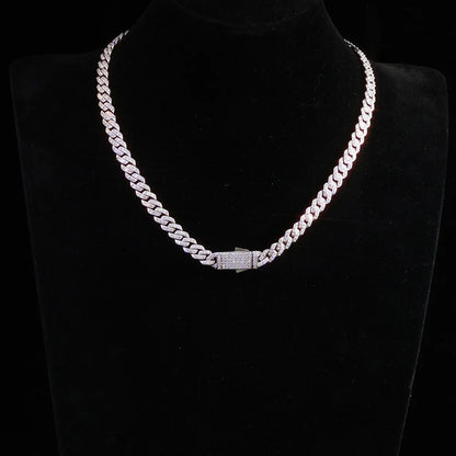 925 Silver 8mm Prong Moissanite Cuban Link Chain Iced Out 1Row Pass Diamond Tester VVS Sterling Silver Necklace Bracelet
