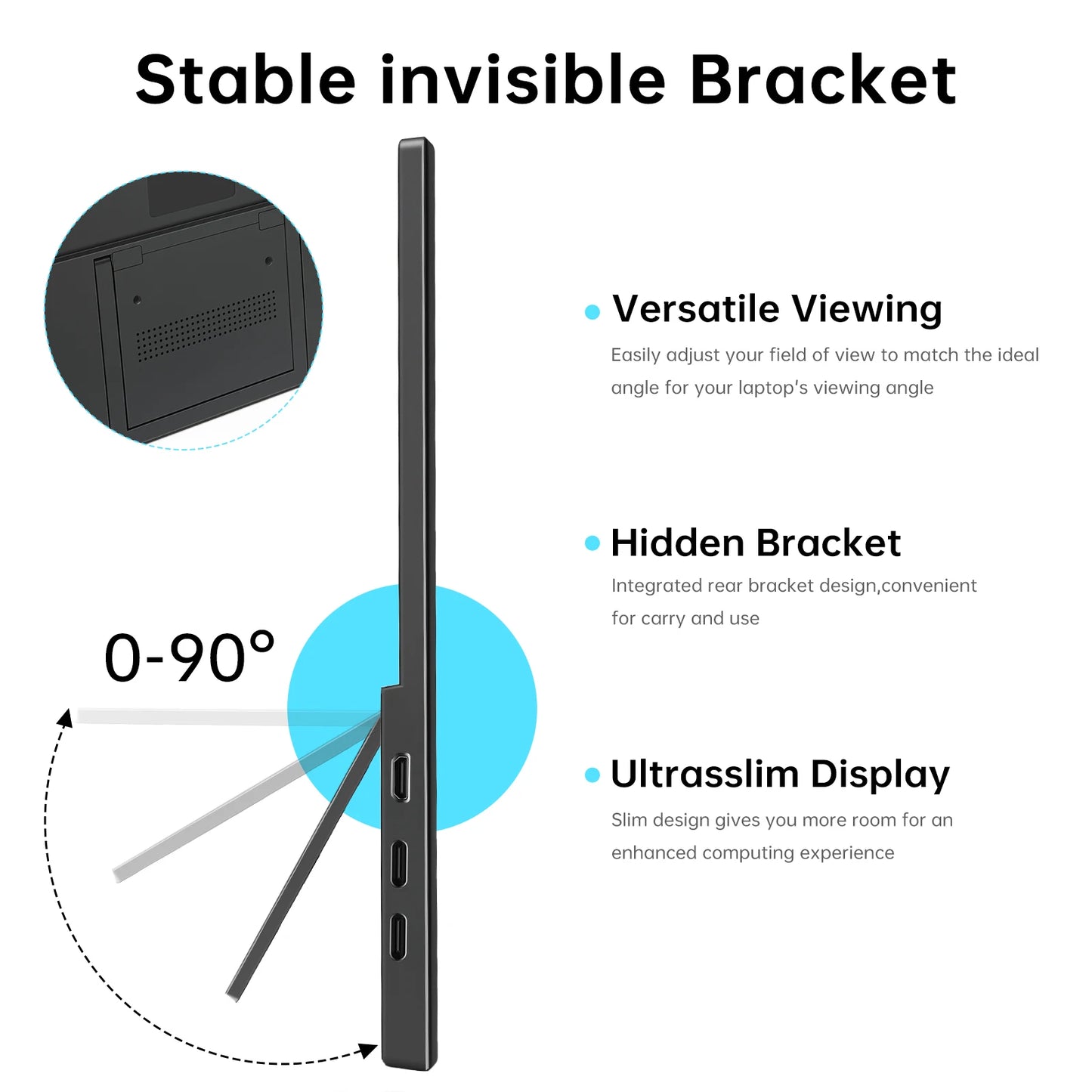 Portable Monitor 15.6 inch FHD 1080P - Ultra-Slim Portable Laptop Monitor with Kickstand - IPS Travel Monitor for Laptop PC, MAC, Phone, Xbox, PS5 - USB-C & HDMI Connectivity