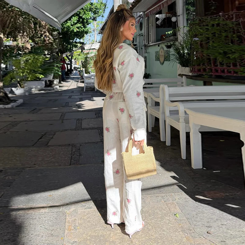 Elegant Print Women Jumpsuits Fashion Long Sleeve V-neck Zippers Female Overalls 2026 Summer Autumn All-match Lady Outfit New