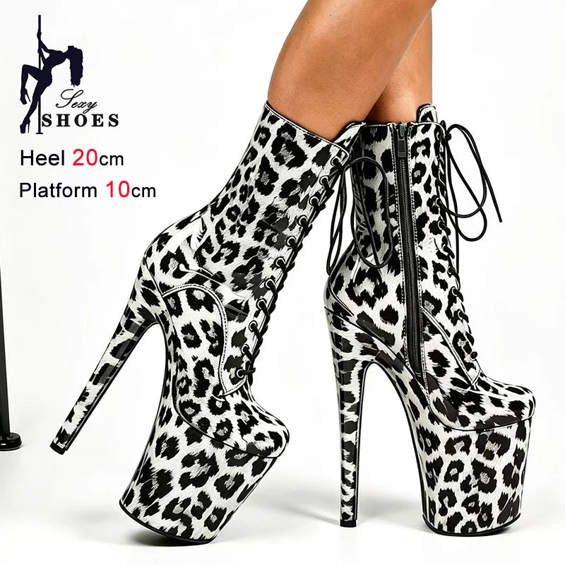 Stripper Heels 20CM/8Inches Supers Fashion Pole Dance Shoes For Nightclub Club Party Women Platform Leopard print Short Boots