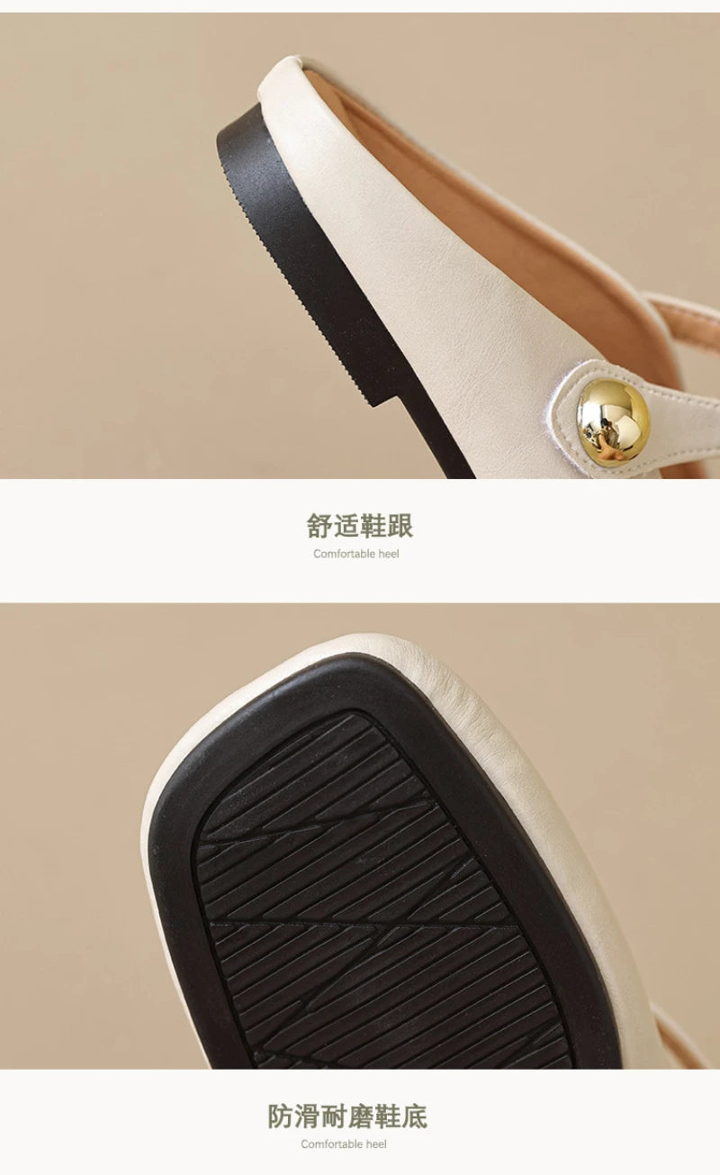Women Closed Toe Mule Slippers Outdoor Wear Summer Silver One Strap Flat Beach Sandals Elegant Casual Daily Fashion Footwear