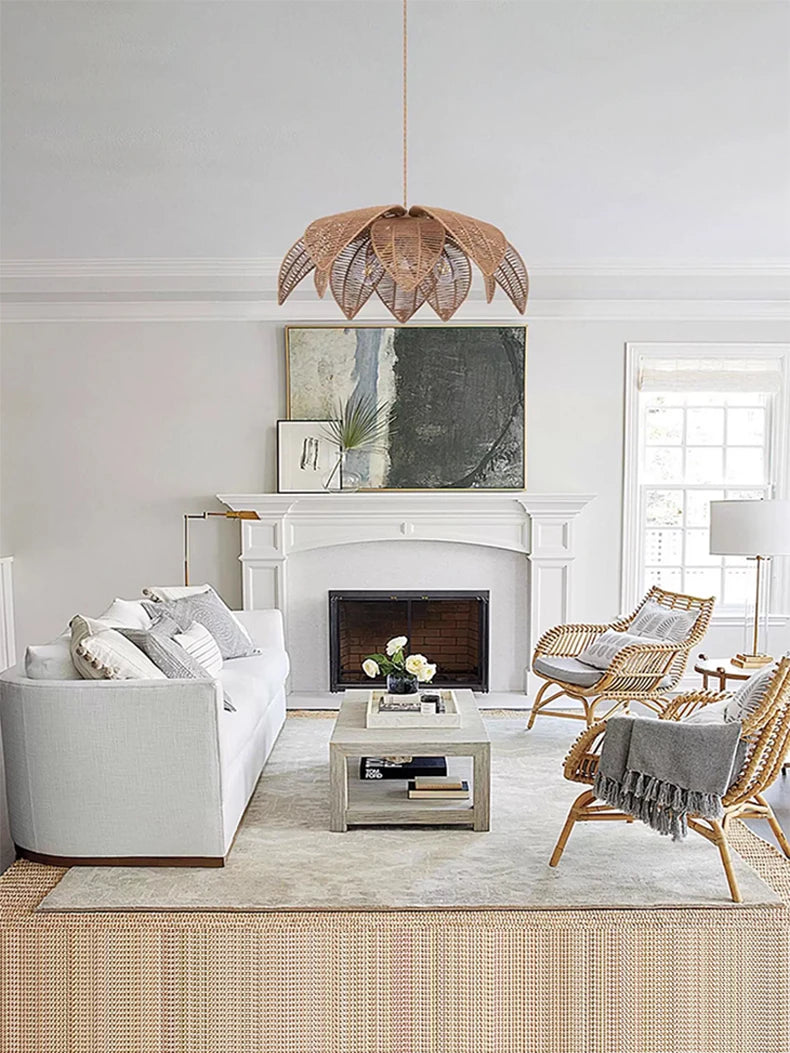 Nordic American Retro Rattan Chandelier Home Decor Living Dining Room Pendant Lights Bedroom B&B Restaurant Hanging Lamp Fixture