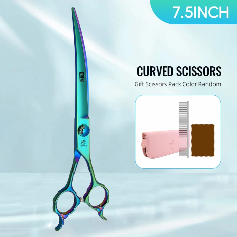 Fenice JP440C 7/7.5 Inch Professional Pet Dogs Grooming Scissors Kits Straight Curved Thinnier Chunker Shears Set For Dogs