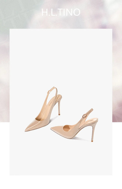 Women's Heeled Sandals Naked Color Patent Leather Slingbacks Pumps Luxury Gladiator Pointed toe High Heels Elegant Woman Shoes