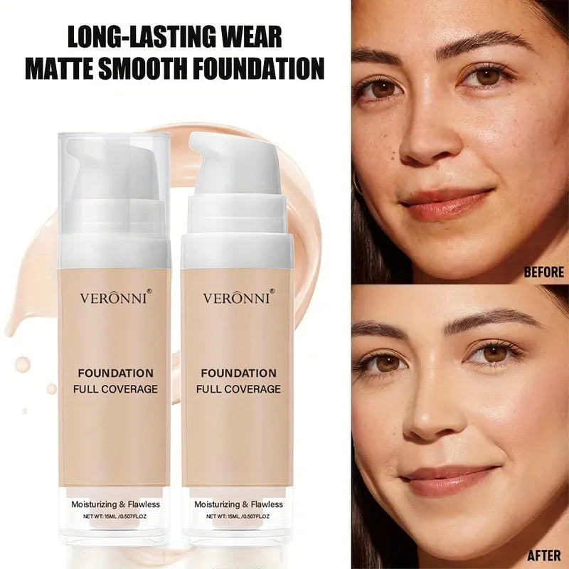 3-Piece Beginner Face Makeup Kit-Matte Waterproof Foundation,Hydrating Primer,Oil-Control Loose Powder,Full Coverage Concealer