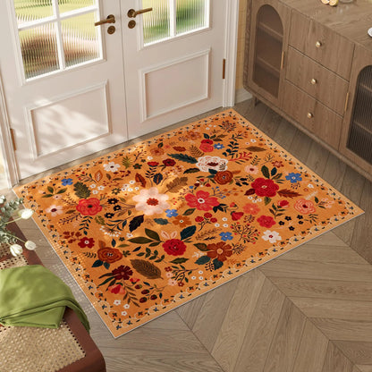 VIKAMA Door Mat Indoor Entrance Machine Washable Boho Floral Small Area Rug Non-Slip Low Pile Throw Rugs for Home Entryway Decor