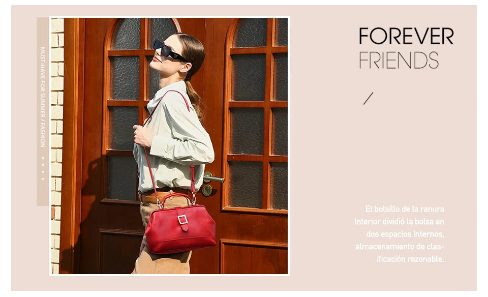 CONTACT'S Genuine Leather Sling Shoulder Bags for Women Luxury Designer Tote Bag Women‘s Bag Handbag Fashion Ladies’ Doctor Bag