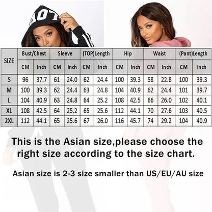 Fashion Women Hooded Jacket Tracksuit Casual Zipper Hoodies and Trousers Sports Wear Two Piece Suits