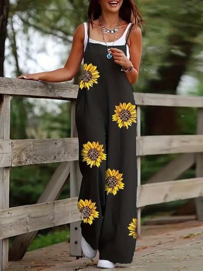 Women's Sleeveless Jumpsuit with Suspender Loose Casual Pocket Monochromatic Summer