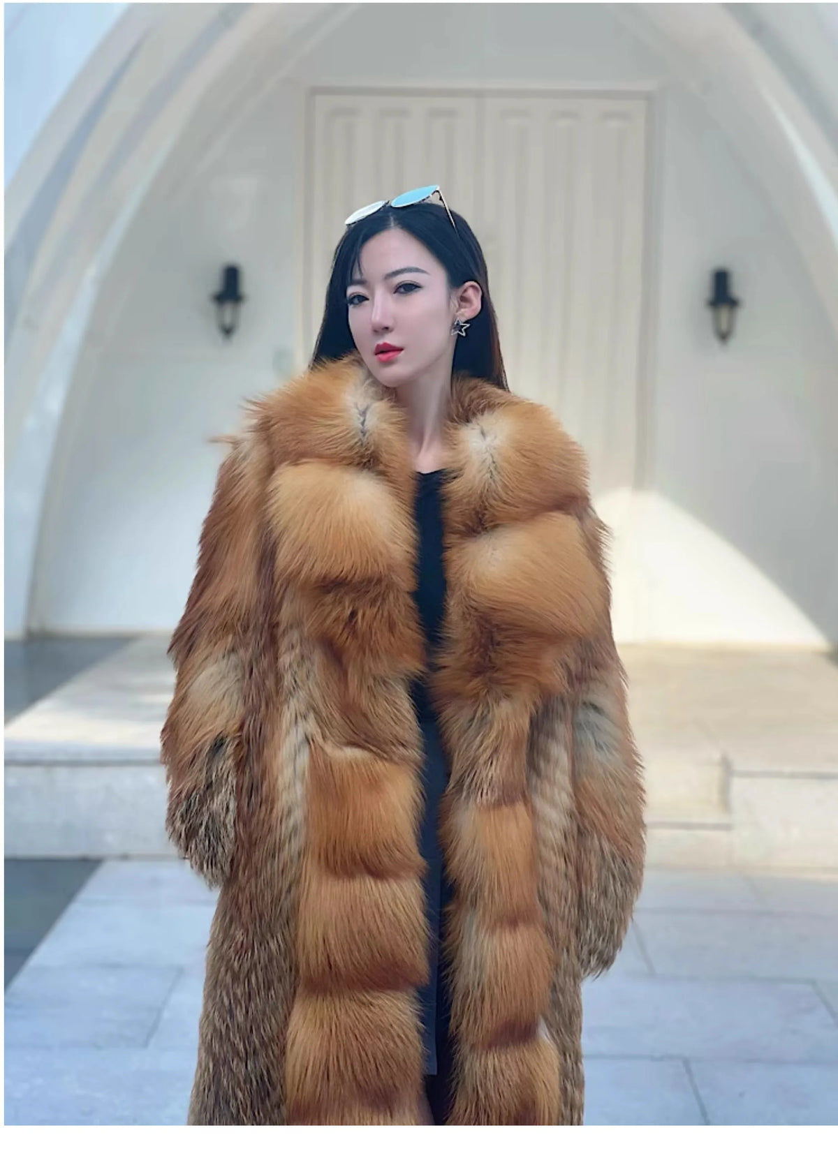 European and American big brand light luxury rare red fox fox fur coat women's long aura high-end catwalk young style winter
