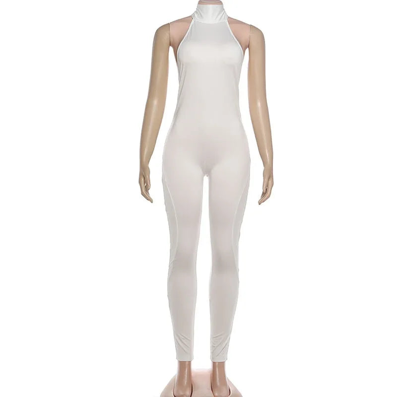 ANJAMANOR Halter Backless Bodycon Jumpsuits Sexy Clubwear Woman Catsuit White Black One Piece Outfit Summer 2026 D87-CE35