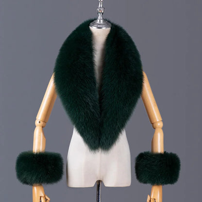 Real Fox Fur Collar Women Natural Fur Scarf And Cuff Set Luxury Women Coat Jacket Fur Shawl Neck Warm Scarves Fashion Fur Shawl