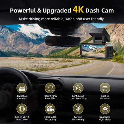 Acceo 4K Dashcam WIFI GPS CAR Video Recorder Dual Lens Support 2.5K Rear Camera Night Vision 24H Parking Monitoring Black Box