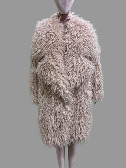 Lautaro Autumn Winter Long Oversized White Thick Warm Hairy Shaggy Fuzzy Faux Mongolian Fur Coat Women Pink Fluffy Overcoat