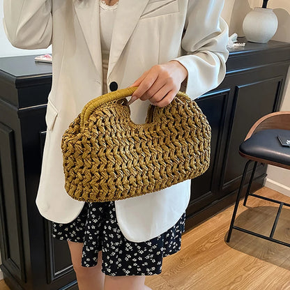 New Summer Beach Bag for Women Clutch Bag Luxury Designer Straw Bags Tote Handbag Fashion Woven Rattan Female Travel Purse