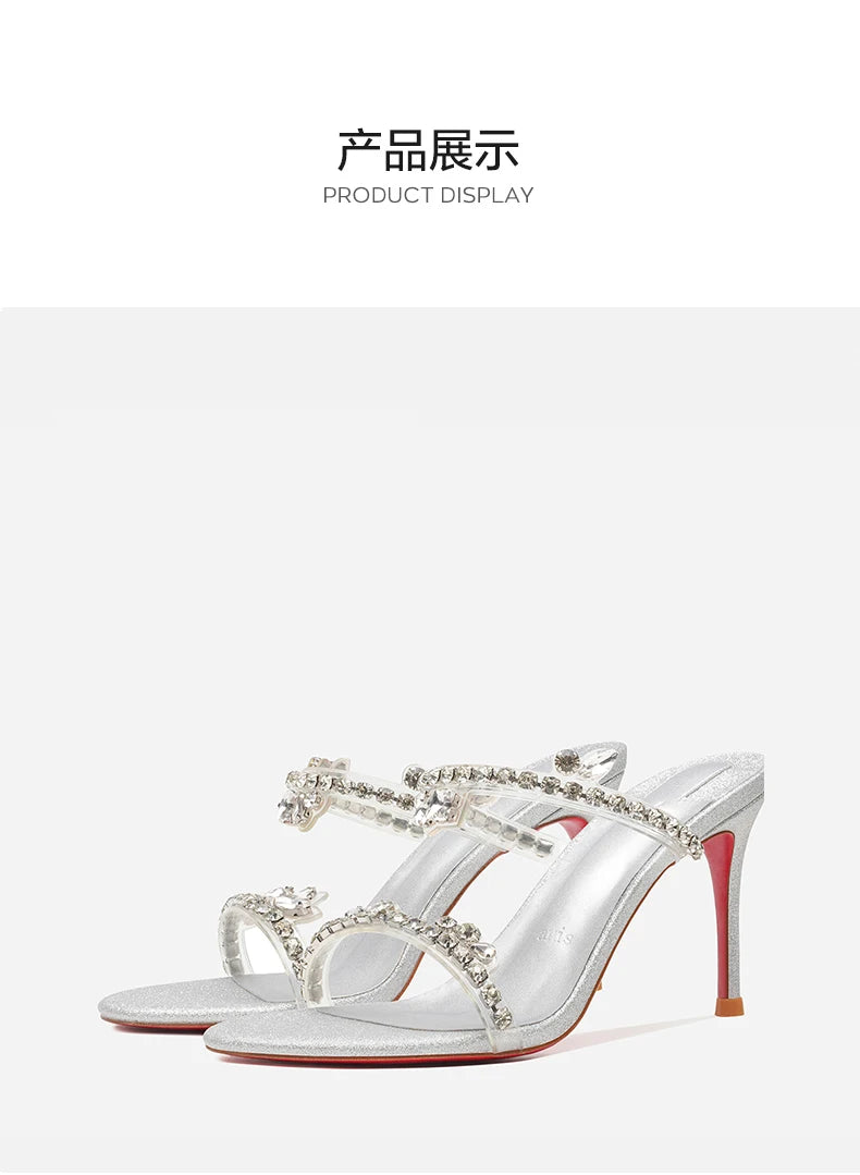 Rhinestone Heeled Sandals Red Shiny Bottoms Luxury Brand Hollow 2027 Elegant High Heels Sexy Slingbacks Ladies Shoes Women Shoes