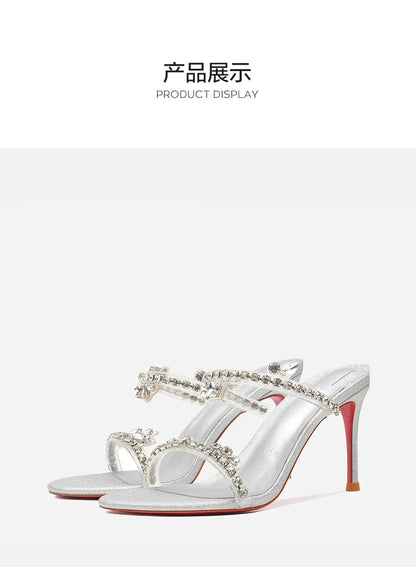 Rhinestone Heeled Sandals Red Shiny Bottoms Luxury Brand Hollow 2027 Elegant High Heels Sexy Slingbacks Ladies Shoes Women Shoes