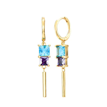 925 Sterling Silver Needle Light Blue Zircon Stud Earrings for Women Fashion Blue Enamel Pendant Earrings Luxury Jewelry Gifts