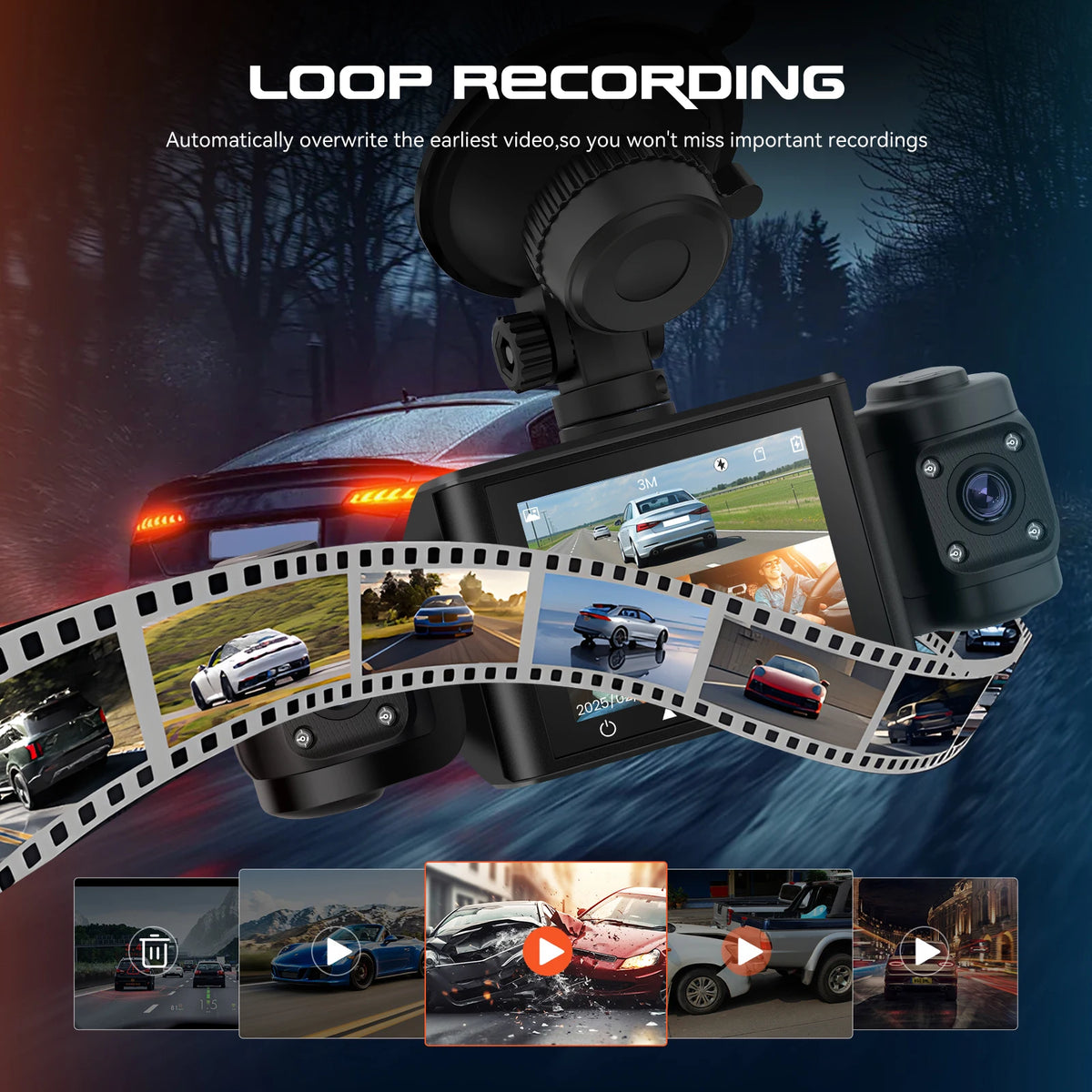 Degreat 2.4-inch 1080P Car DVR Camera Triple Record HD Car Recorder With 480P Car Left, Car Right + Motion Detection