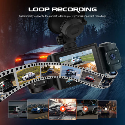 Degreat 2.4-inch 1080P Car DVR Camera Triple Record HD Car Recorder With 480P Car Left, Car Right + Motion Detection