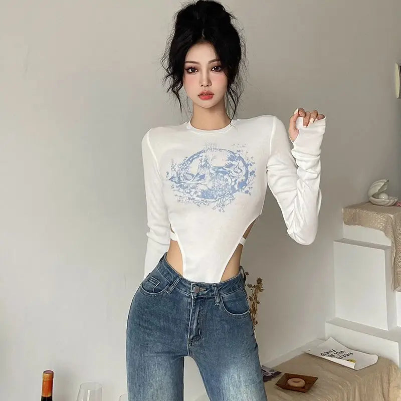 Summer Fashion New Women's Elegant and Sexy Jumpsuit Printed Street Motorcycle Hot Girl Slim Fit Versatile Jumpsuit T-shirt