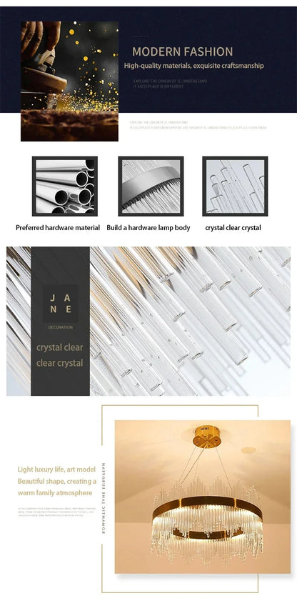Modern Luxury Crystal Ceiling Chandelier Stainless Steel Living Room Lights Home Decor Dining Room Pendant Lamp Interior Bedroom