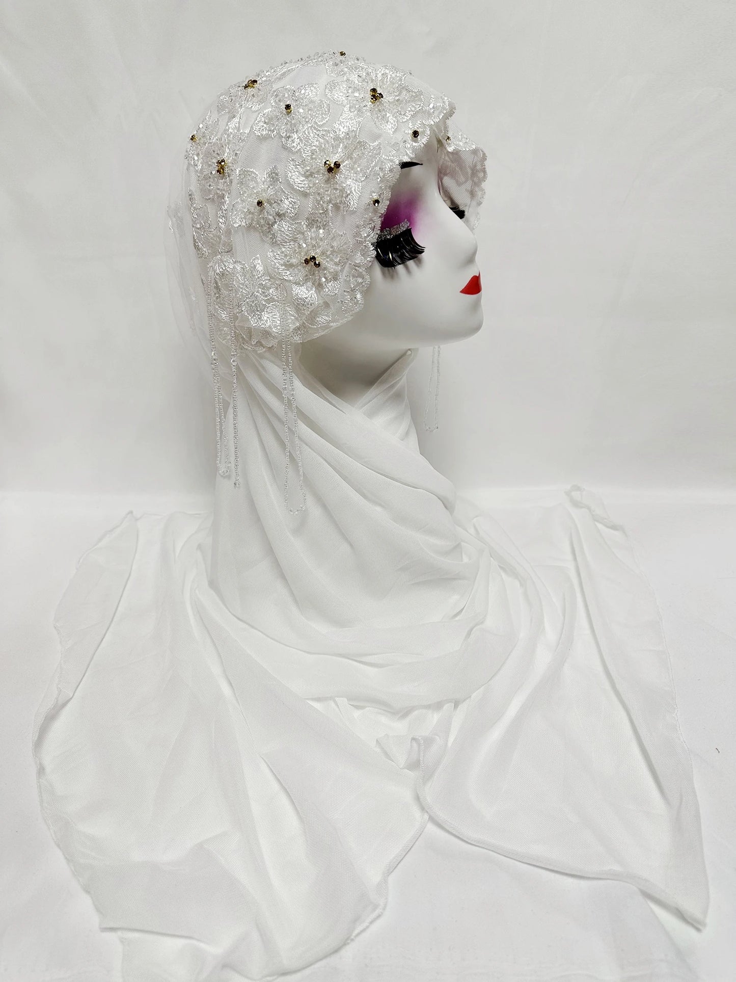 Hot Selling Luxury Design Handmade Beads Muslim Women Shawl Islamic Headtie Saudi Arabia Hijab Prayer Headwear for Women
