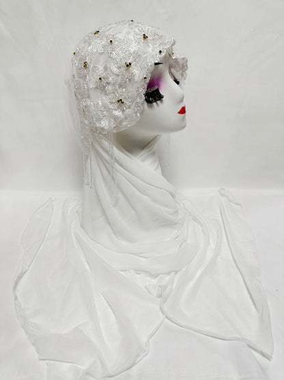 Hot Selling Luxury Design Handmade Beads Muslim Women Shawl Islamic Headtie Saudi Arabia Hijab Prayer Headwear for Women