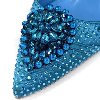 Latest Women Italian Shoes and Matching Bags Decorated with Rhinestone Elegant Pointed Toe Wedding Shoes Bride