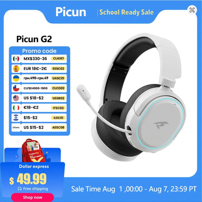 Picun G2 Wireless Gaming Headset Bluetooth 2.4G Headphones 7.1 Surround 5ms Low Latency ENC Mic for PC PS4 PS5 Phone Switch