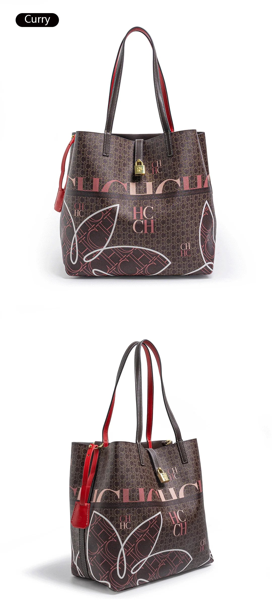 CH Tote Bag for Women Two Tone PU Leather Large Capacity Shoulder Handbag Luxury Ladies Commute Shopping Shopper Bag