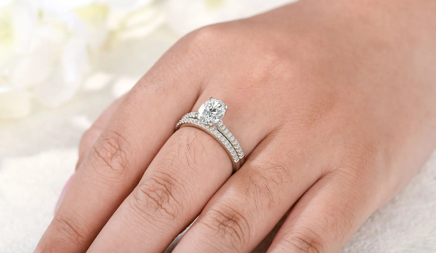 Newshe 2 Pieces 925 Sterling Silver Engagement Rings Set 1.9Ct Oval Shape AAAAA Zircon Jewelry Eternity Wedding Band BR0943