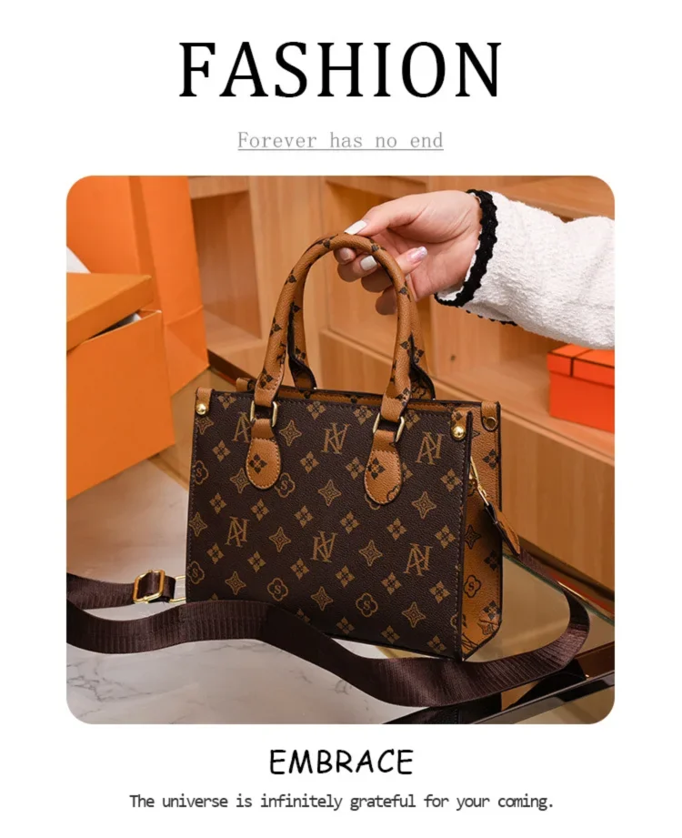 Elegant Retro Women's Tote Bag Single Shoulder Crossbody Bag Floral Print Ladies Handbag Luxury Texture Commuter Messenger Bag