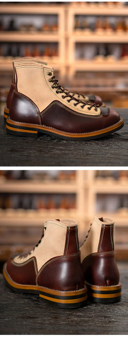 Hand Sewn High Top Men's Shoes with Trendy Lightweight Soles for Outdoor Work Boots