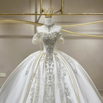 Gorgeous Ball Gown Wedding Dresses Bride Gown Customized Scoop Neck Short Sleeves Lace Tassel Bridal Dresses свадебное платье