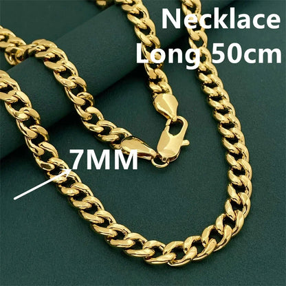 Luxury 925 Sterling Silver Gold Plated 7mm Cuban Necklace, Unisex Engagement Accessories Jewelry 50-60cm