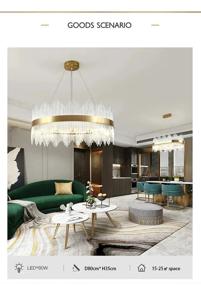 Modern Luxury Crystal Ceiling Chandelier Stainless Steel Living Room Lights Home Decor Dining Room Pendant Lamp Interior Bedroom