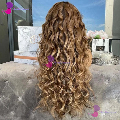 #4/27 Brown Light Blonde Loose Wave Glueless Human Hair 13x4 Silk Top Lace Front Wigs Bleached Knots 13x6/360 Lace Front Wigs