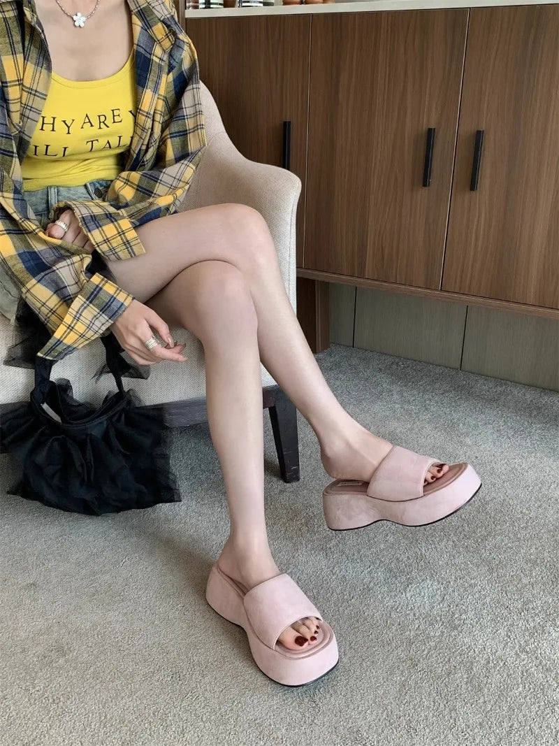 Women Platform Slippers Fashion Wedge Heeled Sandals Luxury Suede Casual Slides Summer New Beach Shoes for Women Sandalias Mujer