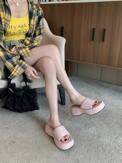 Women Platform Slippers Fashion Wedge Heeled Sandals Luxury Suede Casual Slides Summer New Beach Shoes for Women Sandalias Mujer