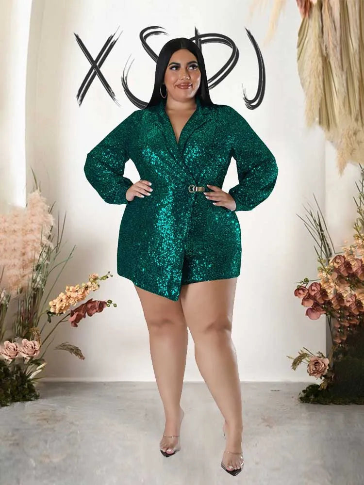Jumpsuits Women Elegant Luxury Plus Size Party Ladies Long Sleeve Jumpsuit with Sequins 3xl 4xl 5xl Sexy Evening Woman Jumpsuit