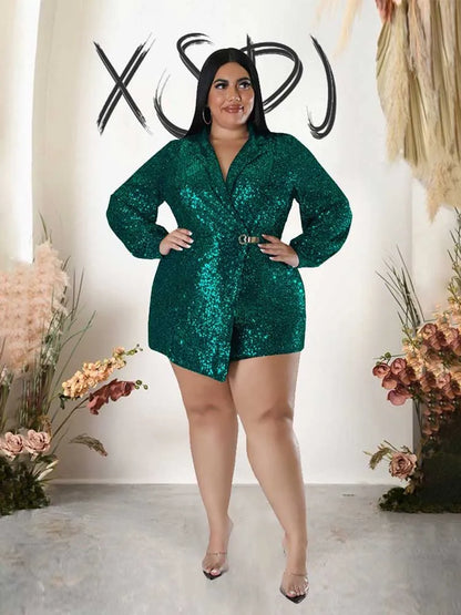 Jumpsuits Women Elegant Luxury Plus Size Party Ladies Long Sleeve Jumpsuit with Sequins 3xl 4xl 5xl Sexy Evening Woman Jumpsuit