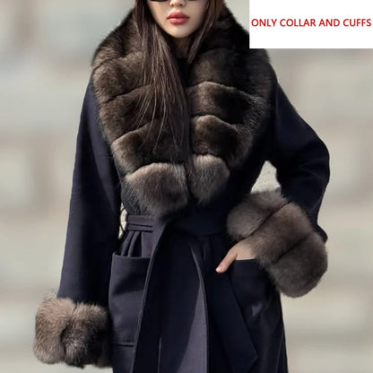 Winter Warm Fox Fur Collar For Coat Women Natural Fox Fur Sleeve Cuffs Detachable Fur Accessory Fashion Real Fur Trim