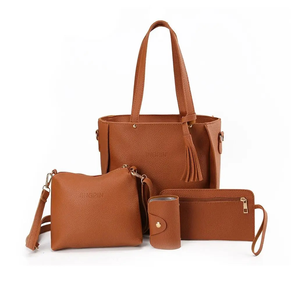 4Pcs/set PU Leather Crossbody Bags High Capacity Women Bag Set Pattern Portable Shoulder Bags Purse Simple Ladies Handbag