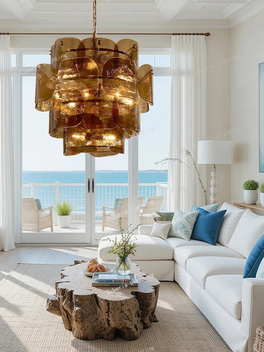 Living Room Brown Glass Hanging Lamp for Ceiling Led Home Decor Designer Pendant Lights Cottage Luxury Chandelier Lustre