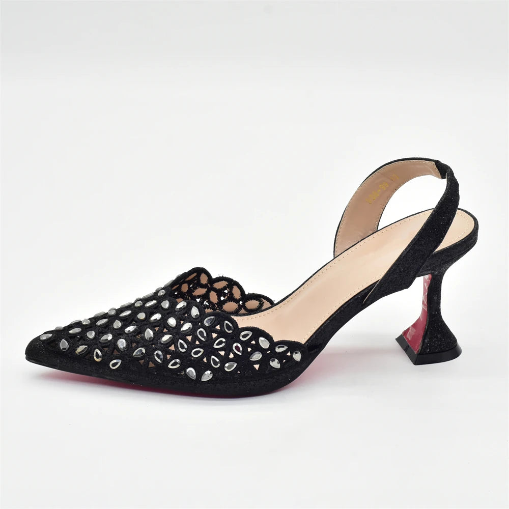 New Arrival Shoe and Bag Set Italian Design Nigeria Party Shoes and Bags for Women Rhinestone Luxury High Heels Woman Pumps